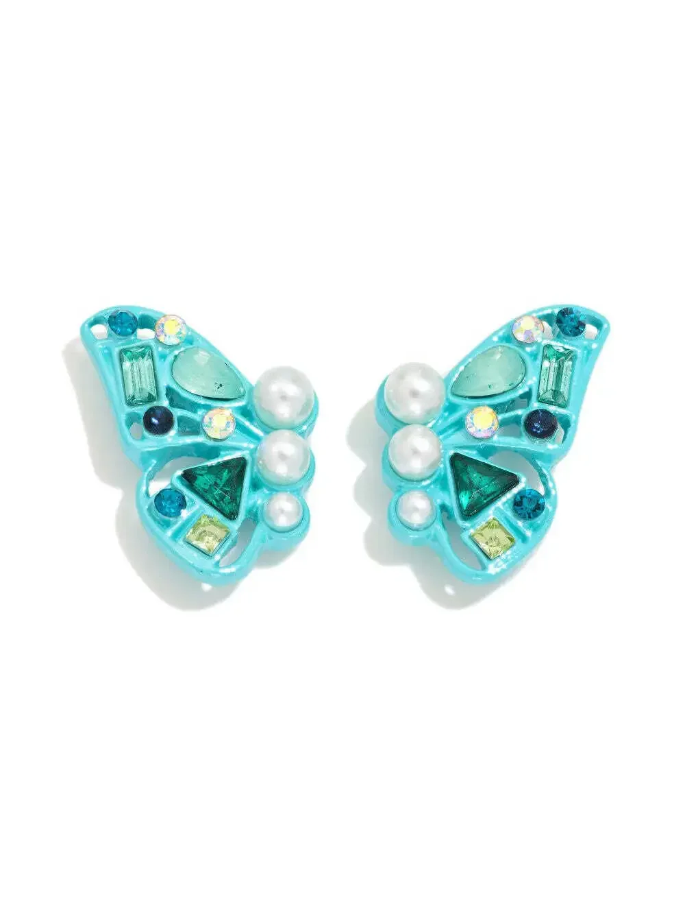 Mint Butterfly Pearl Rhinestone Stud Earrings